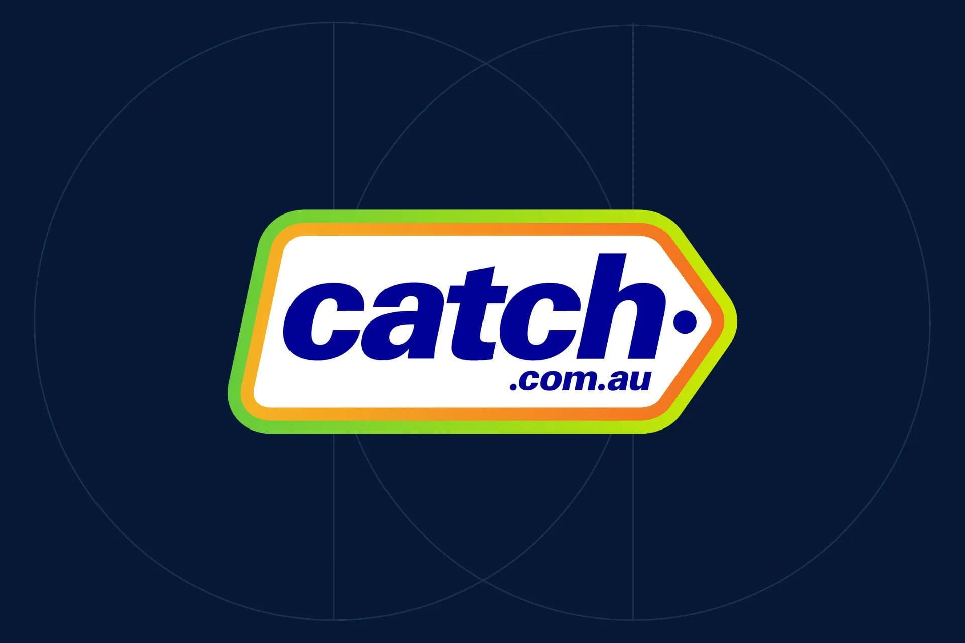 Catch.com.au logo on a dark blue background with circular lines, featured in a KMC case study on offshore solutions.