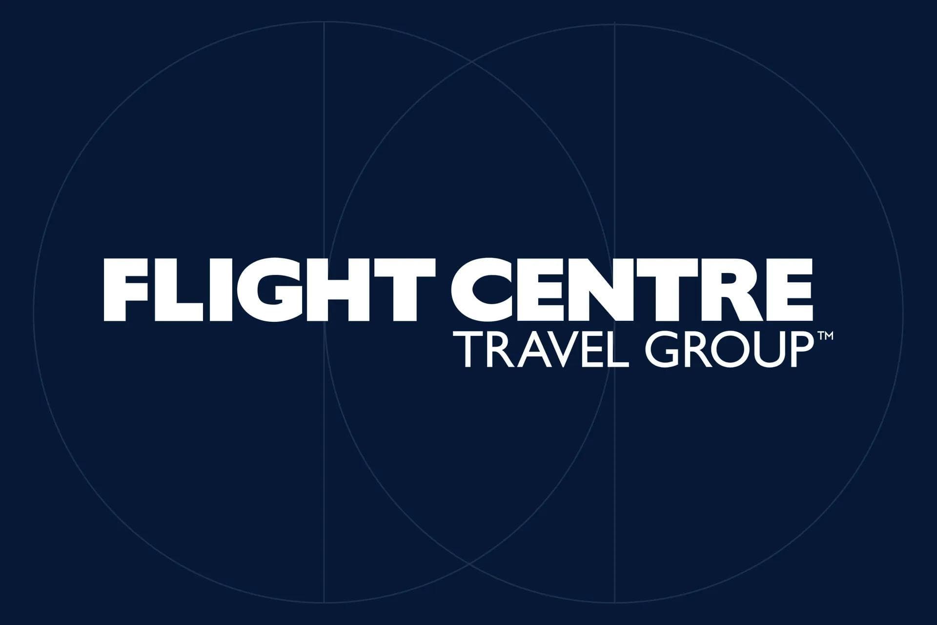Flight Centre Travel Group logo on a dark blue background with circular lines - a case study by KMC on seat leasing solutions