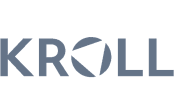 A grey logo of Kroll.