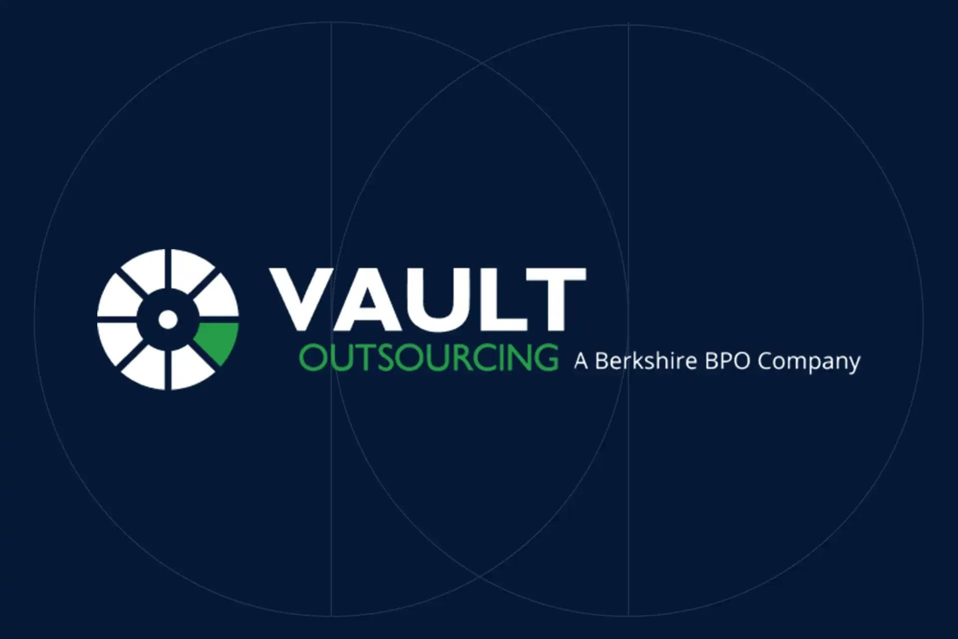 Vault Outsourcing logo displayed on a dark blue background, seen in a KMC case study on ensuring transition of employees.