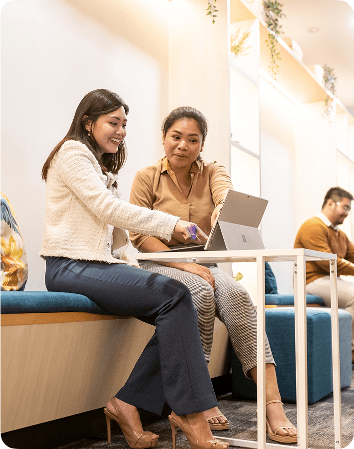 Colleagues at a business lounge discuss strategies, reflecting KMC's commitment to world-class talent and workforce solutions. Colleagues at a business lounge discuss strategies, reflecting KMC's commitment to world-class talent and workforce solutions.