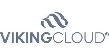 A grey logo of Viking Cloud.