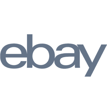 A grey logo of Ebay.