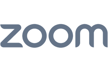 A grey logo of Zoom