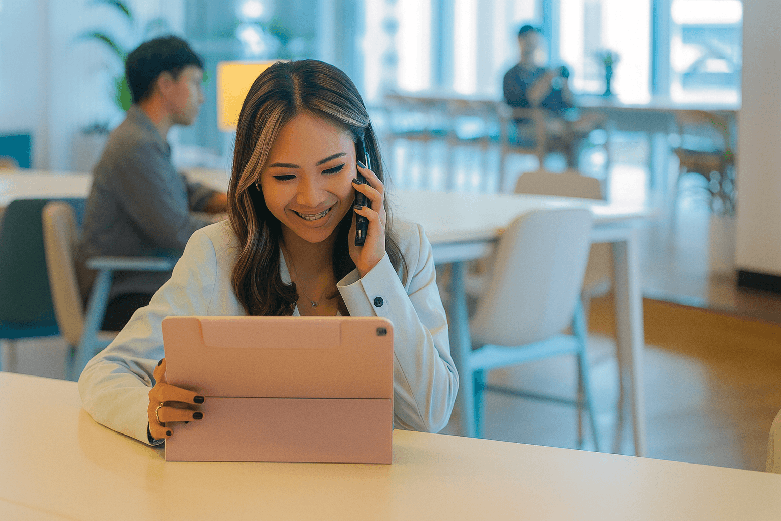 Employee taking a call in KMC Coworking Space