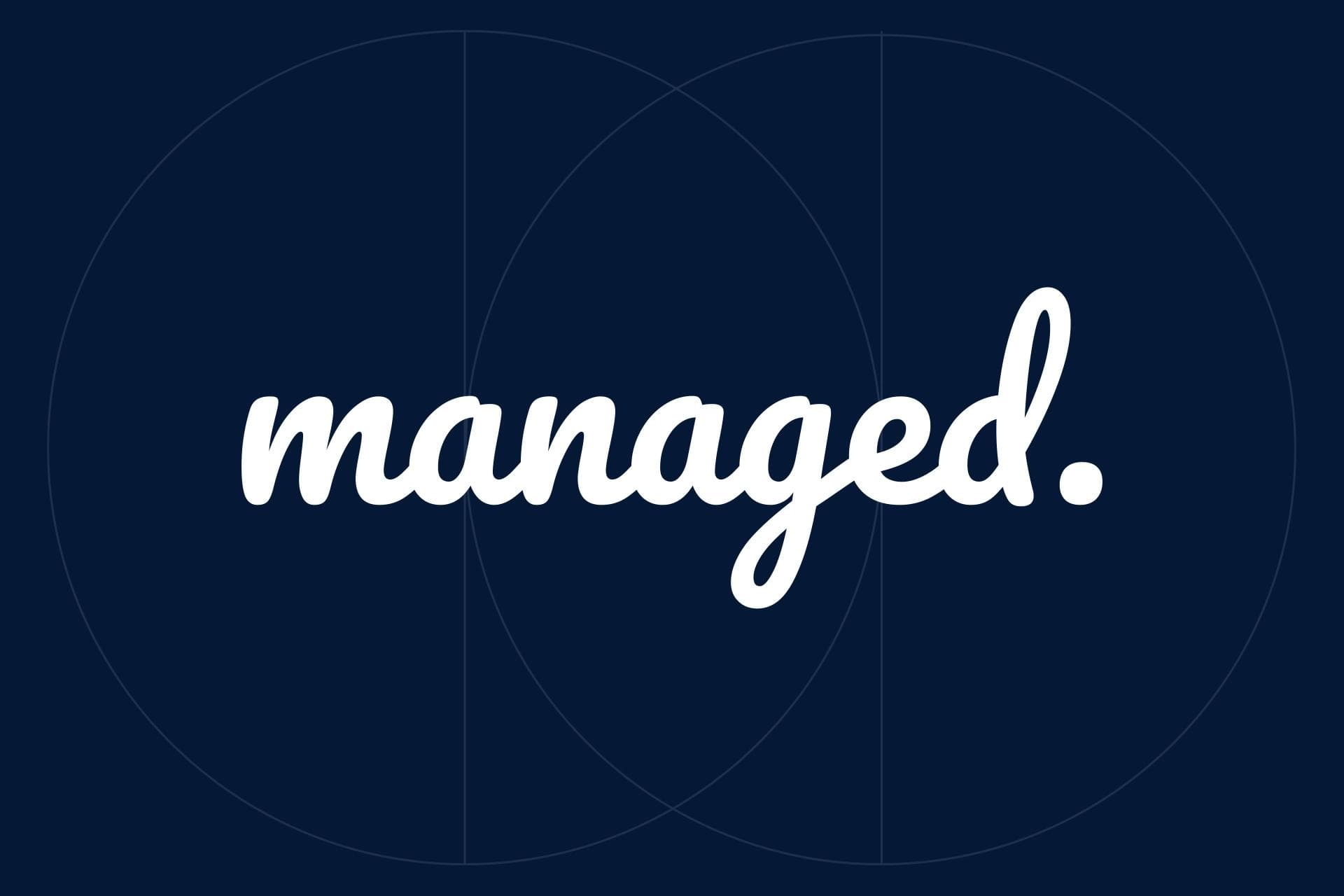 Managed. logo displayed on a dark blue background, seen in a KMC case studies.