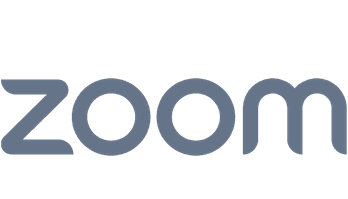 A grey logo of Zoom