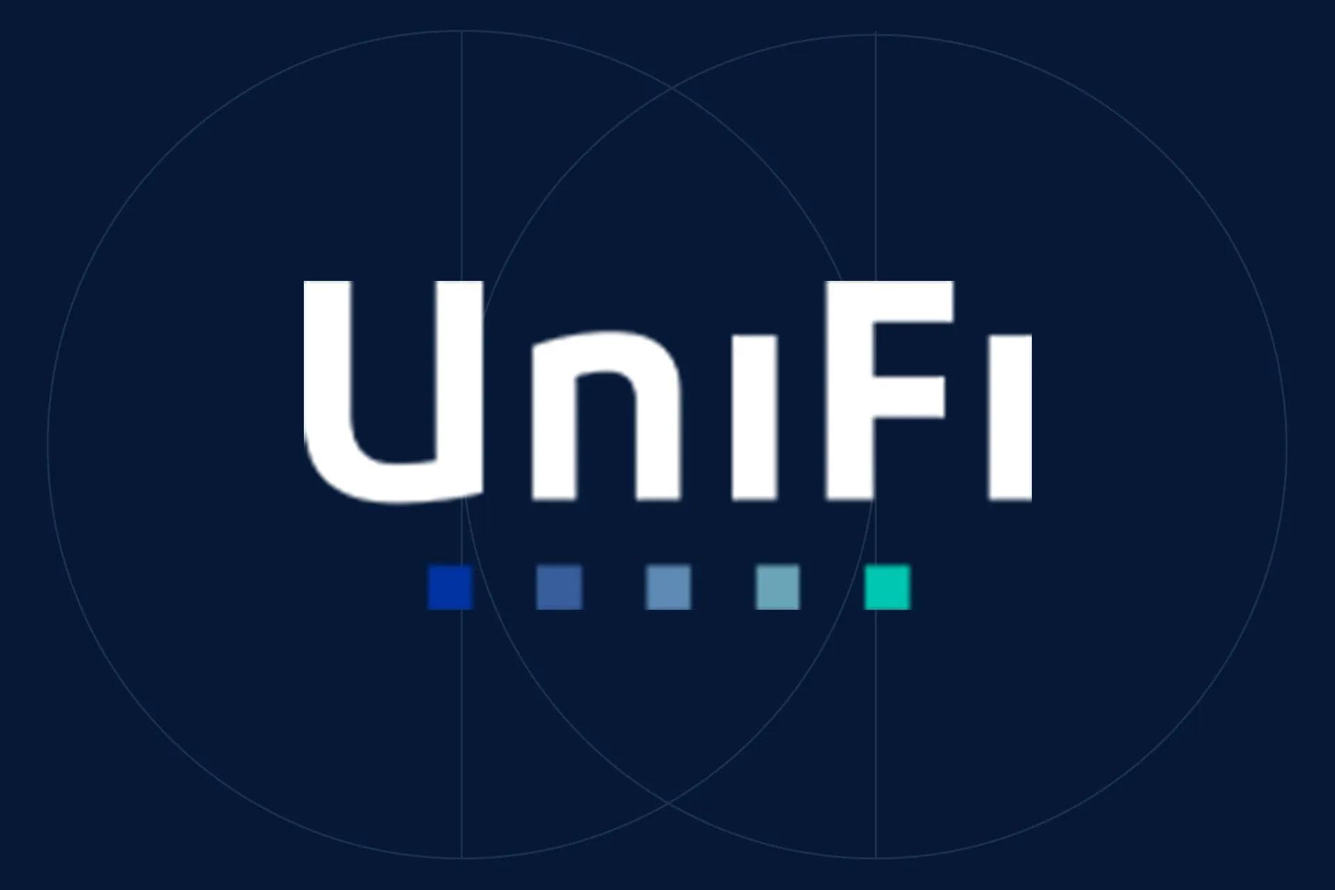 UniFi logo on a dark background, featured in a case study by KMC with bold white text and blue gradient squares.